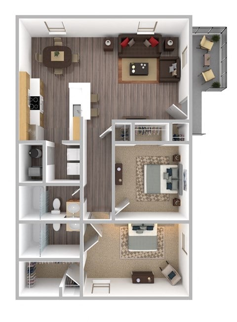 Floor plan for 2 beds, 2 baths, 1000 sqft
